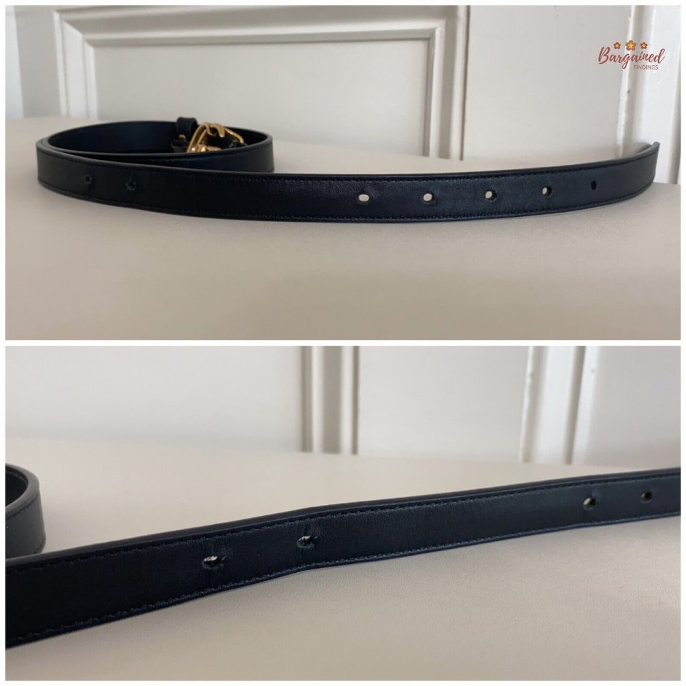 Authentic Gucci Black Smooth Leather Slim Signature Double G Buckle Belt 85/34 - Picture 11 of 13